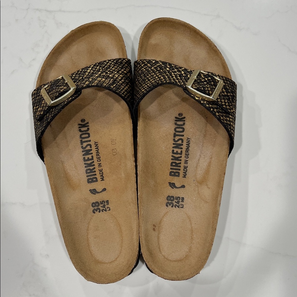 Birkenstock Black and Gold Sandals